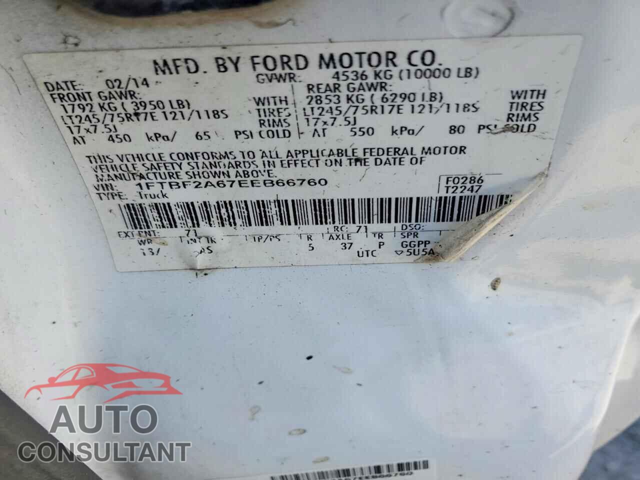 FORD F250 2014 - 1FTBF2A67EEB66760