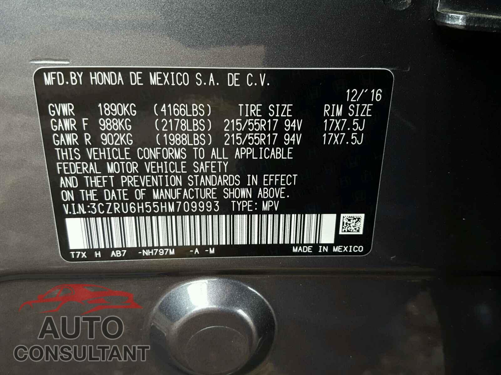 HONDA HR-V EX 2017 - 3CZRU6H55HM709993