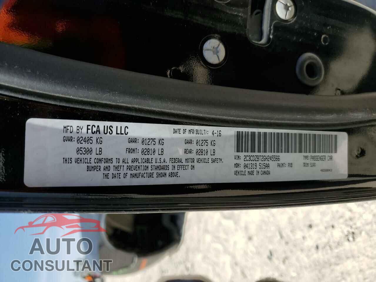 DODGE CHALLENGER 2016 - 2C3CDZBT2GH245566