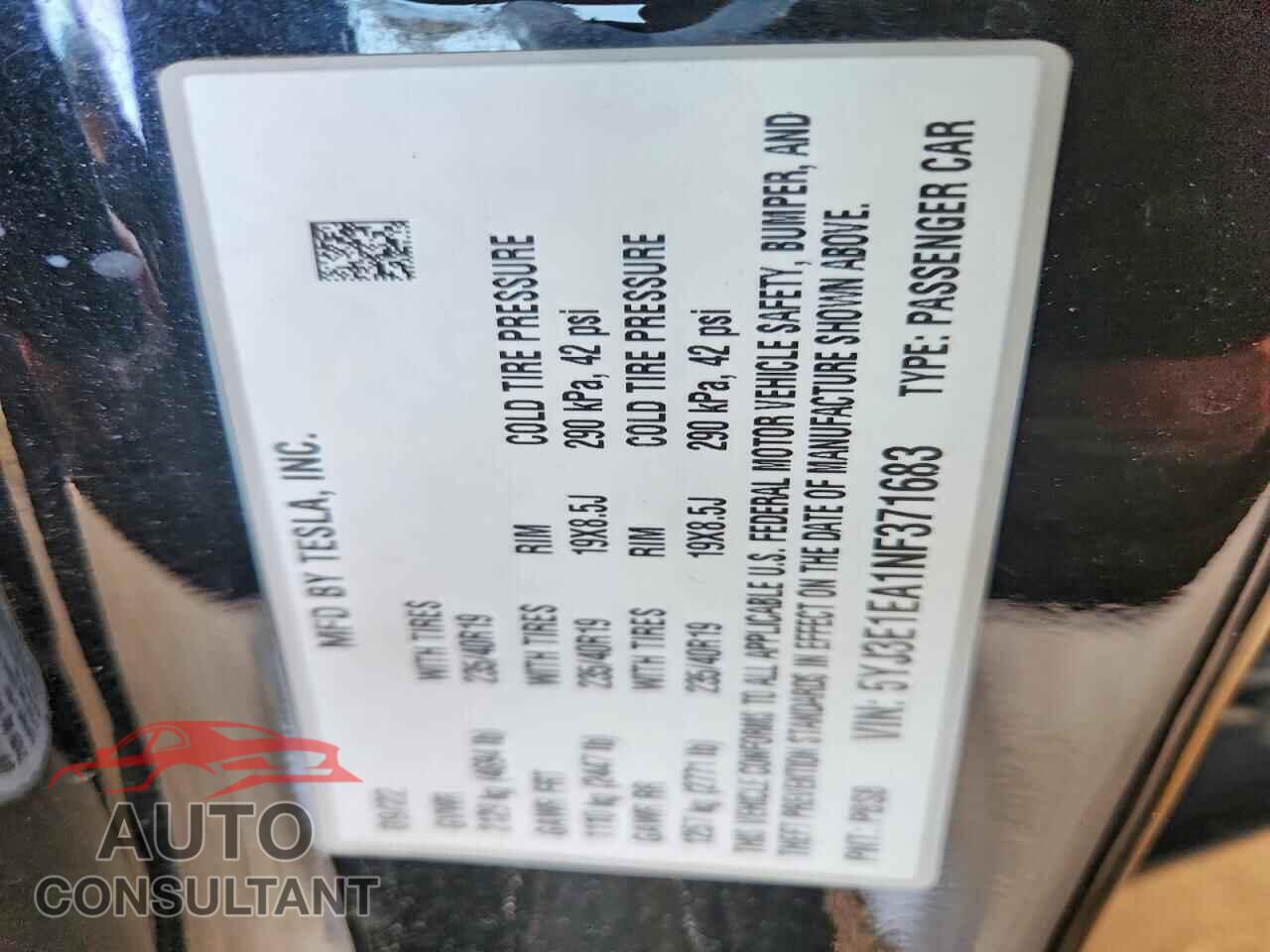 TESLA MODEL 3 2022 - 5YJ3E1EA1NF371683