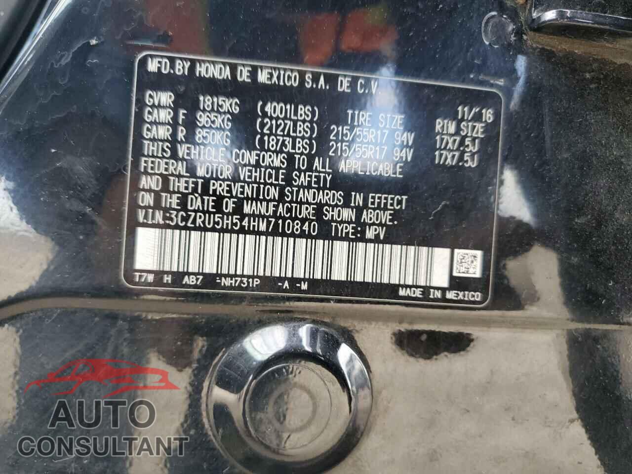 HONDA HR-V 2017 - 3CZRU5H54HM710840