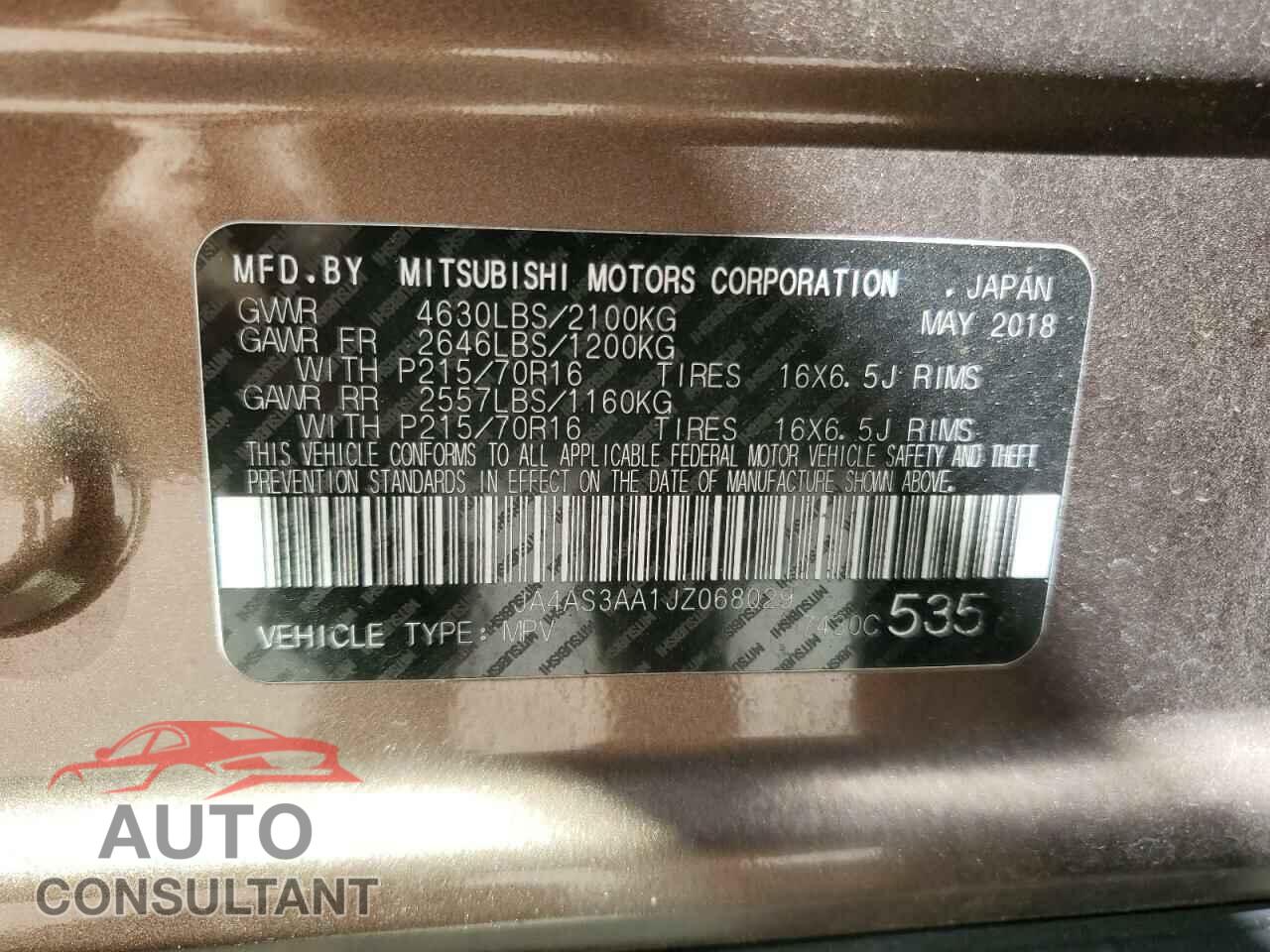 MITSUBISHI ECLIPSE 2018 - JA4AS3AA1JZ068029
