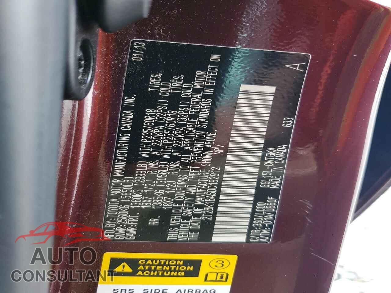 LEXUS RX350 2013 - 2T2BK1BA5DC192912