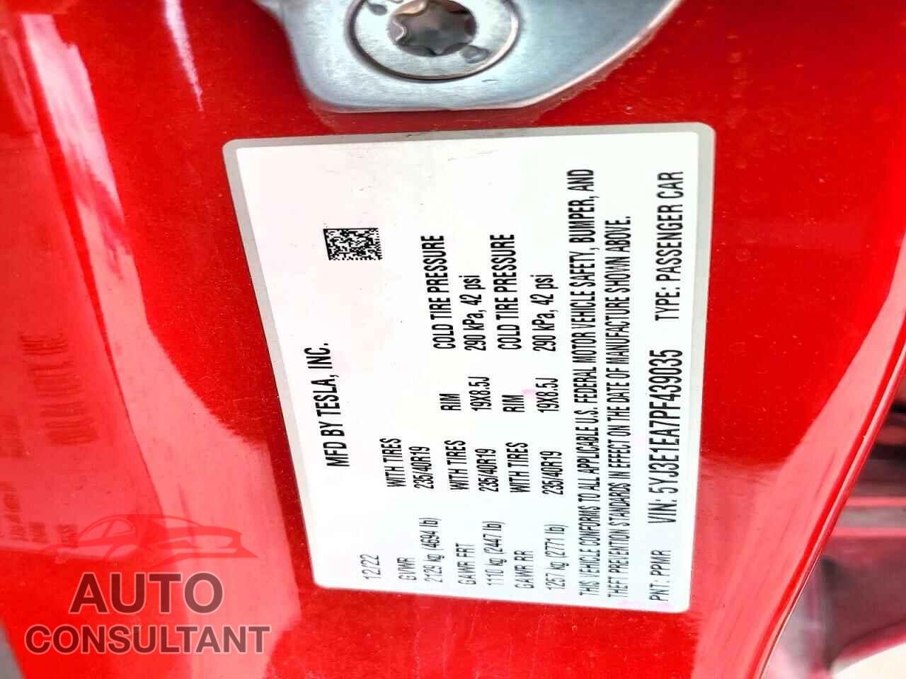TESLA MODEL 3 2023 - 5YJ3E1EA7PF439035