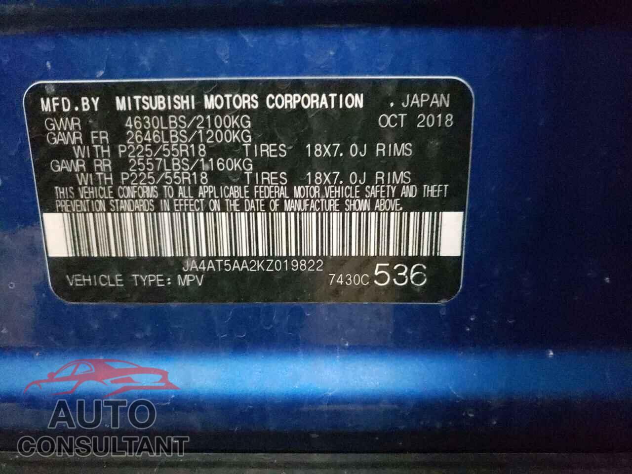 MITSUBISHI ECLIPSE 2019 - JA4AT5AA2KZ019822