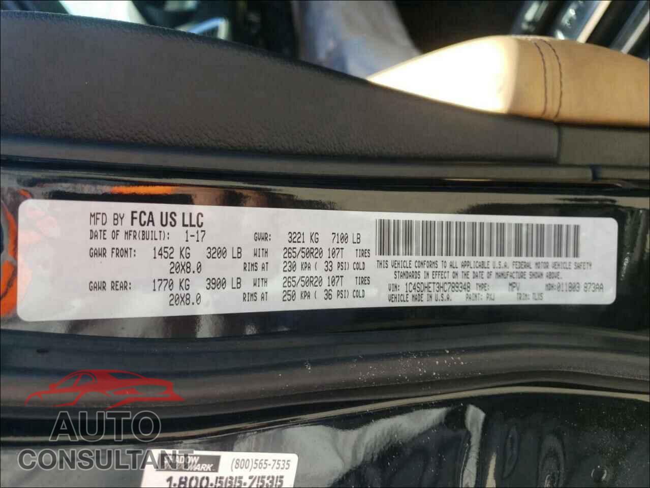 DODGE DURANGO 2017 - 1C4SDHET3HC789348