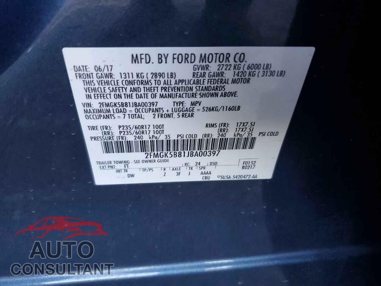 FORD FLEX 2018 - 2FMGK5B81JBA00397