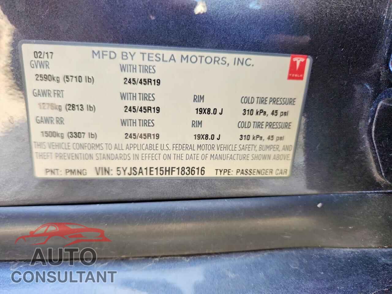 TESLA MODEL S 2017 - 5YJSA1E15HF183616