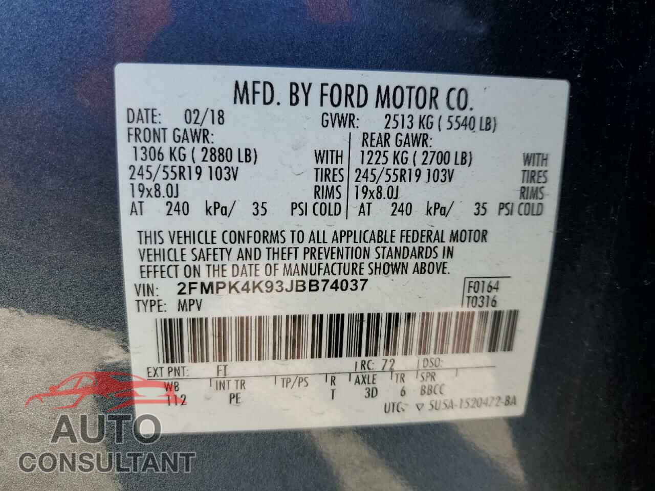 FORD EDGE 2018 - 2FMPK4K93JBB74037