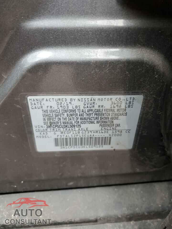 NISSAN KICKS 2019 - 3N1CP5CU3KL509125