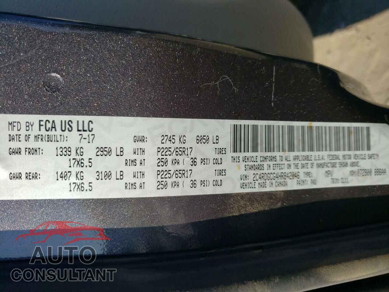 DODGE CARAVAN 2017 - 2C4RDGCG4HR842046