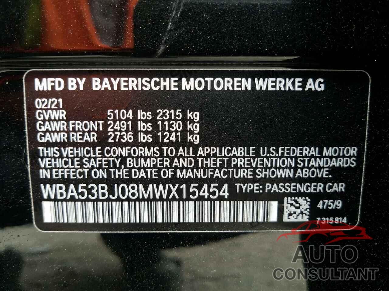 BMW 5 SERIES 2021 - WBA53BJ08MWX15454