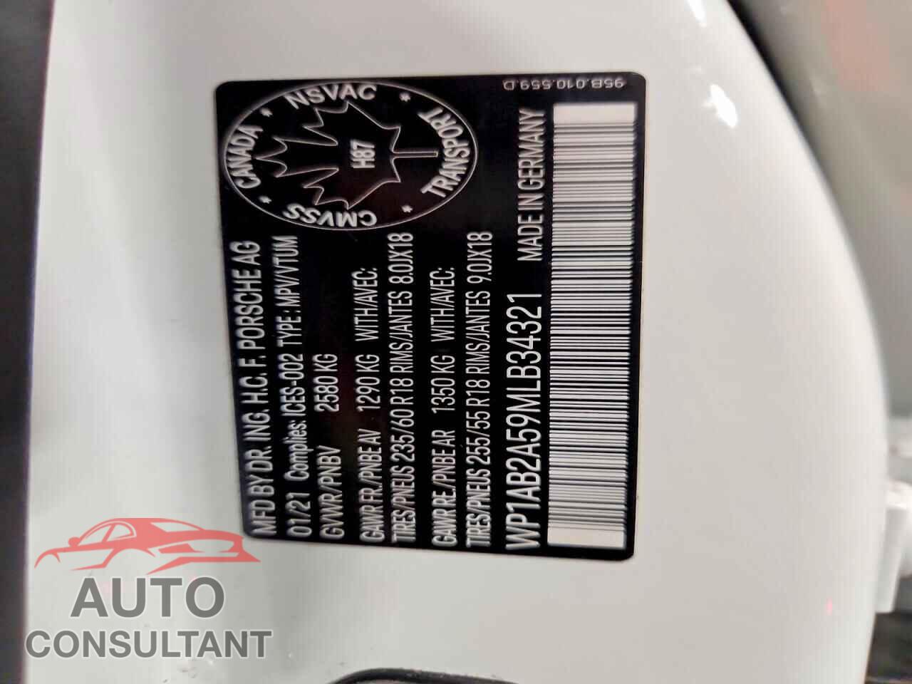 PORSCHE MACAN 2021 - WP1AB2A59MLB34321