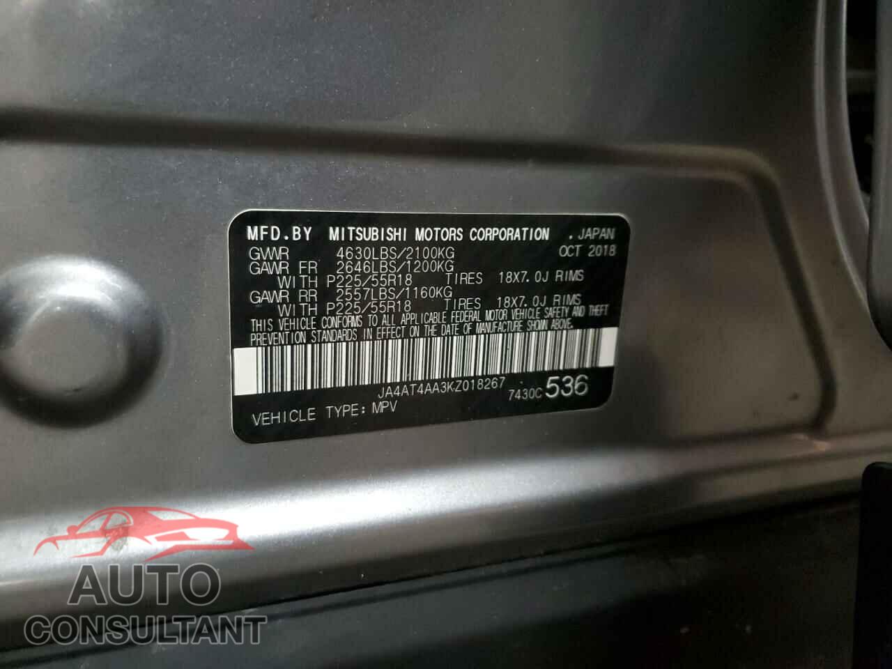 MITSUBISHI ECLIPSE 2019 - JA4AT4AA3KZ018267