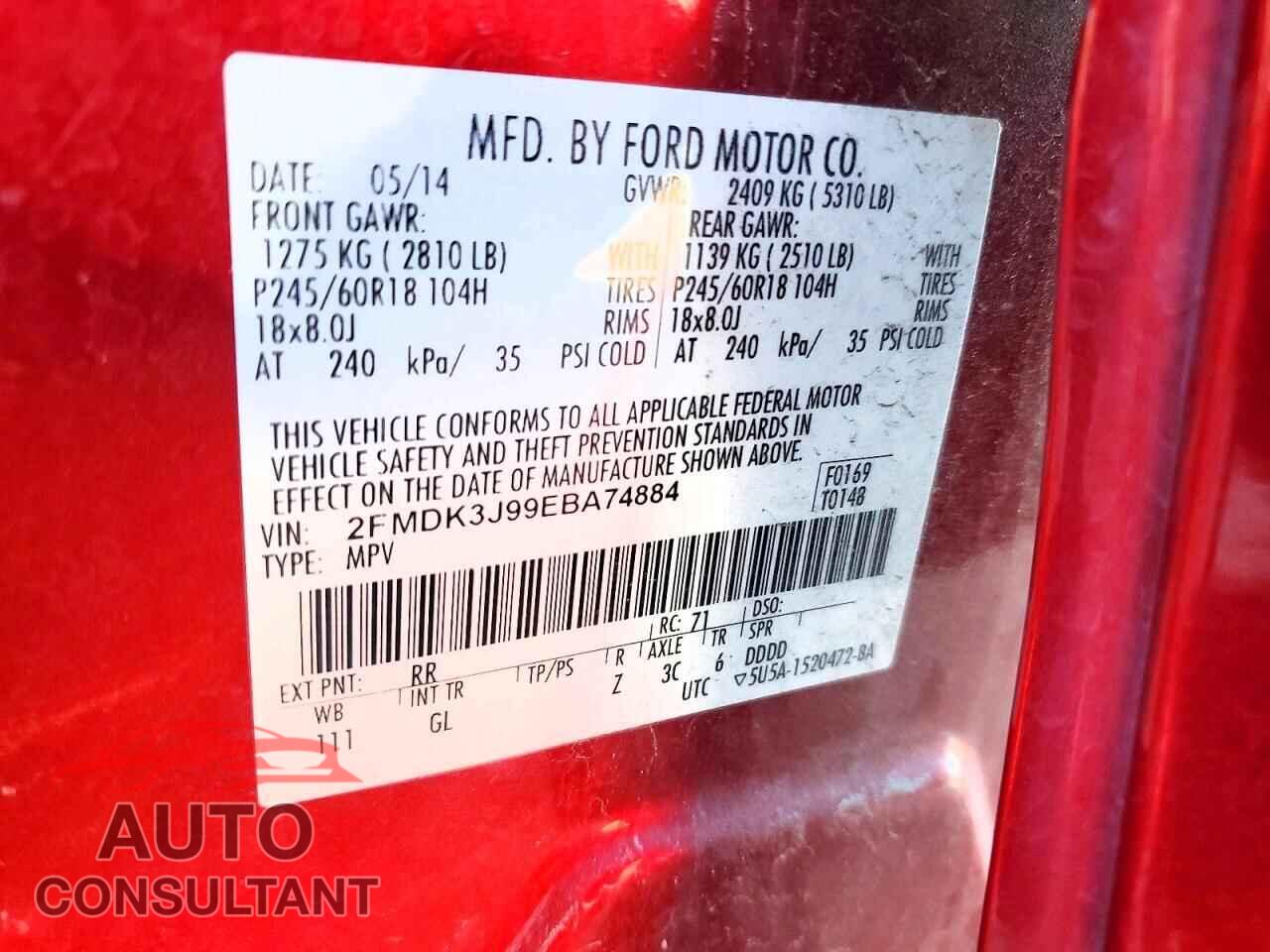 FORD EDGE 2014 - 2FMDK3J99EBA74884