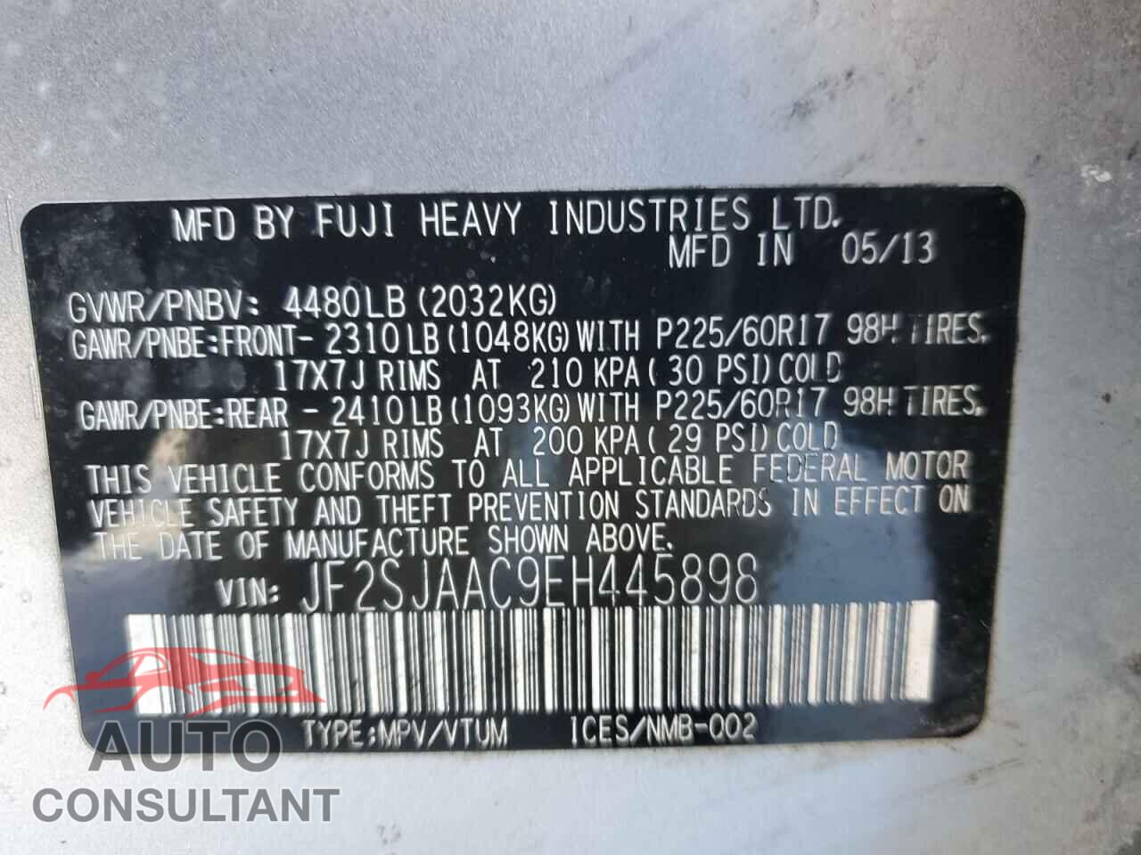 SUBARU FORESTER 2014 - JF2SJAAC9EH445898
