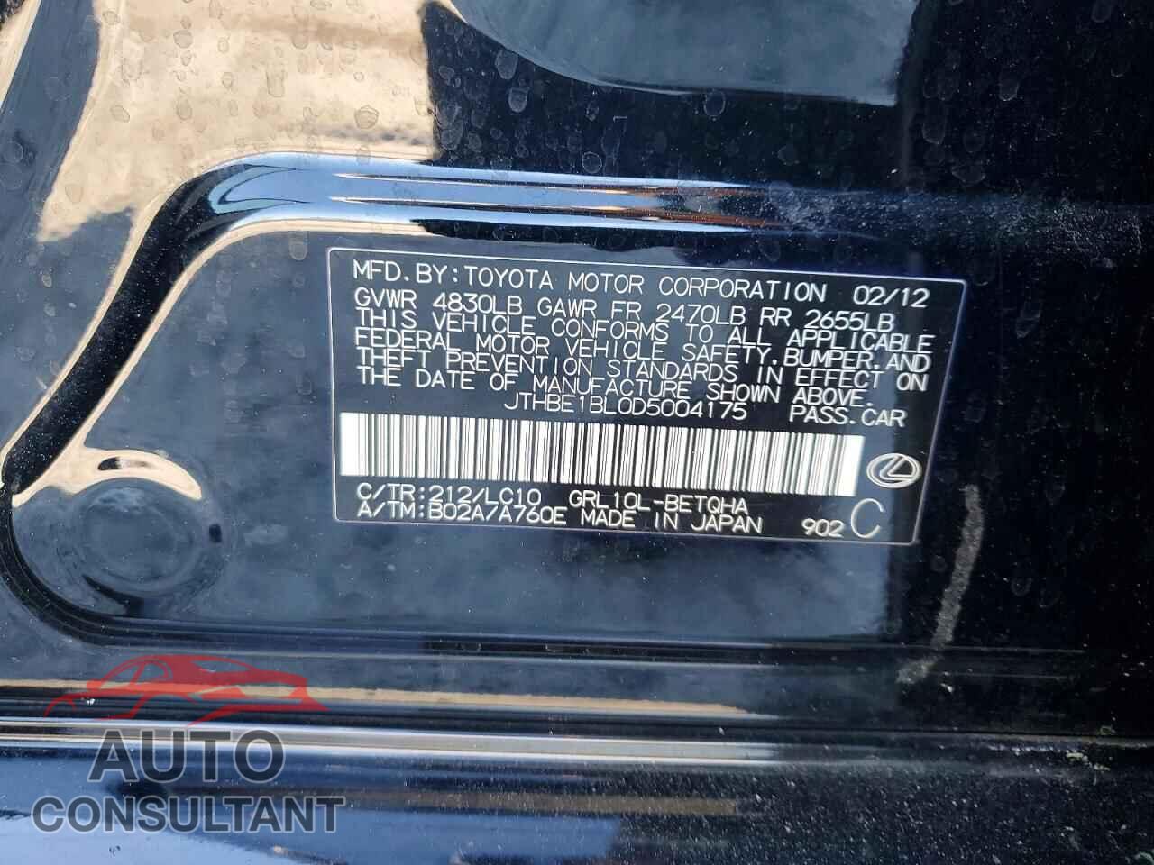 LEXUS GS 2013 - JTHBE1BL0D5004175