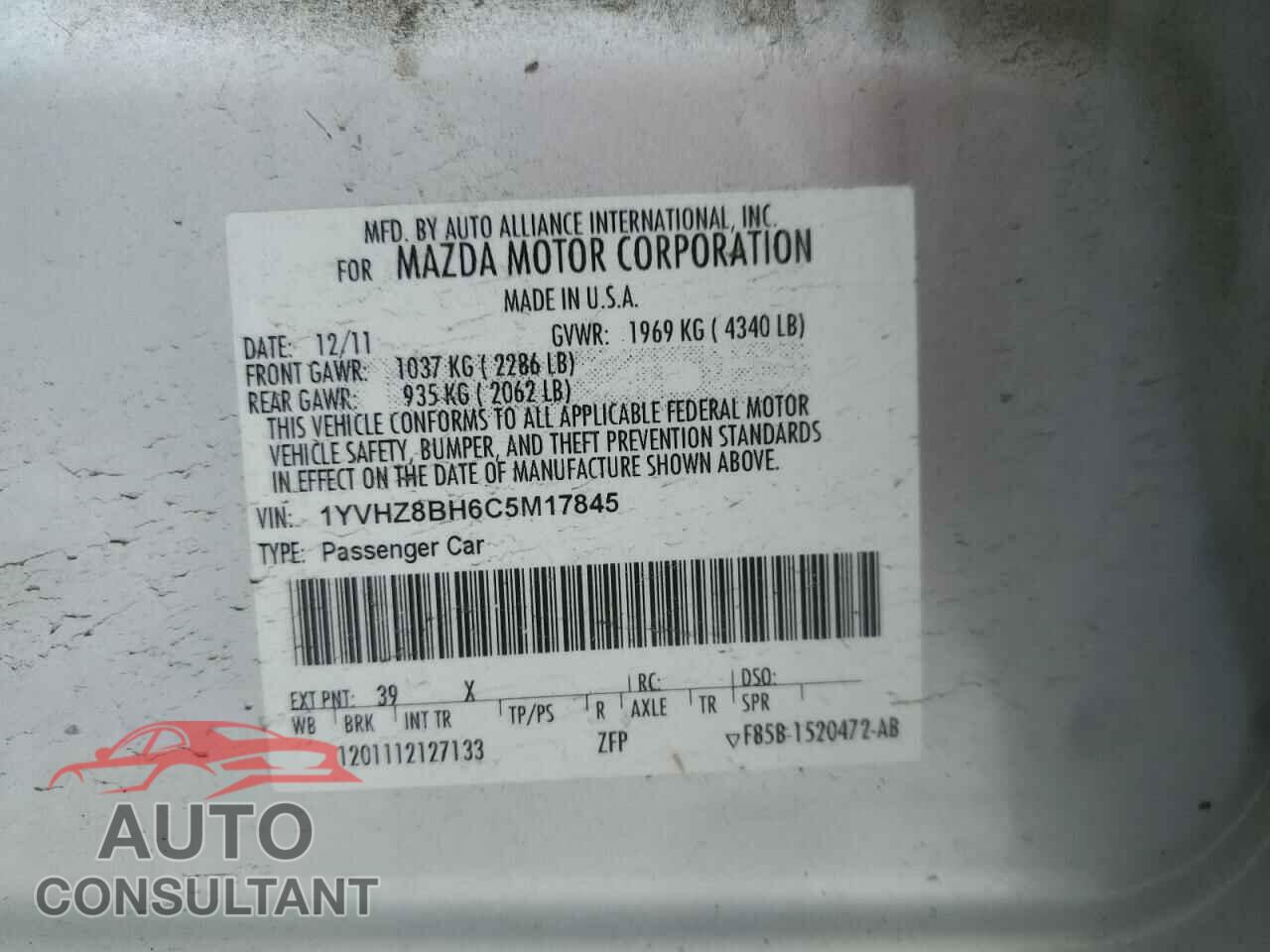 MAZDA 6 2012 - 1YVHZ8BH6C5M17845