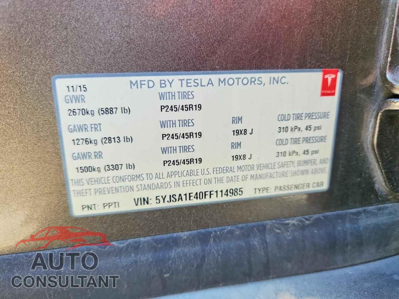 TESLA MODEL S 2015 - 5YJSA1E40FF114985