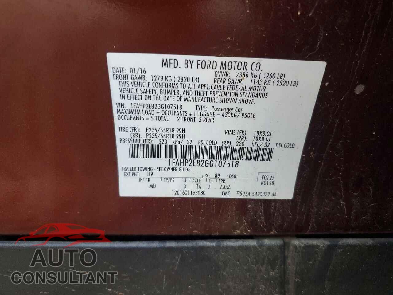 FORD TAURUS 2016 - 1FAHP2E82GG107518