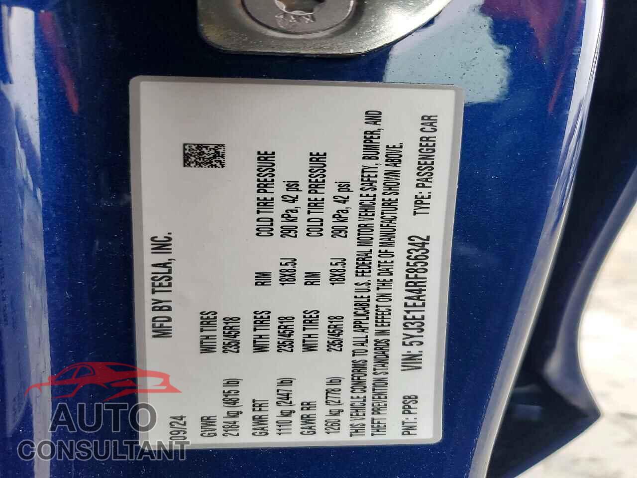 TESLA MODEL 3 2024 - 5YJ3E1EA4RF856342