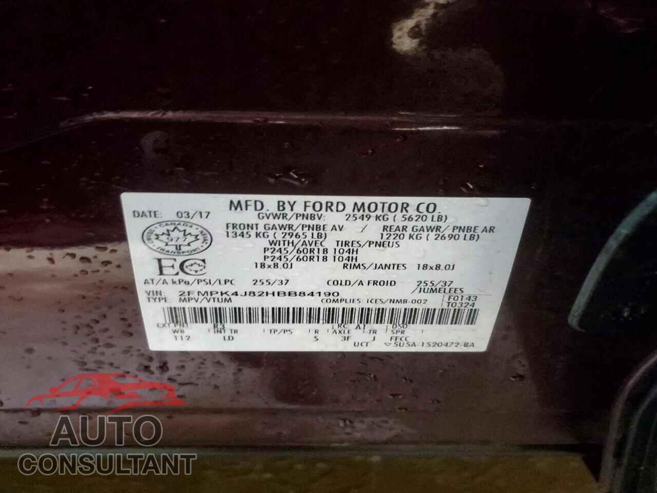 FORD EDGE 2017 - 2FMPK4J82HBB84190