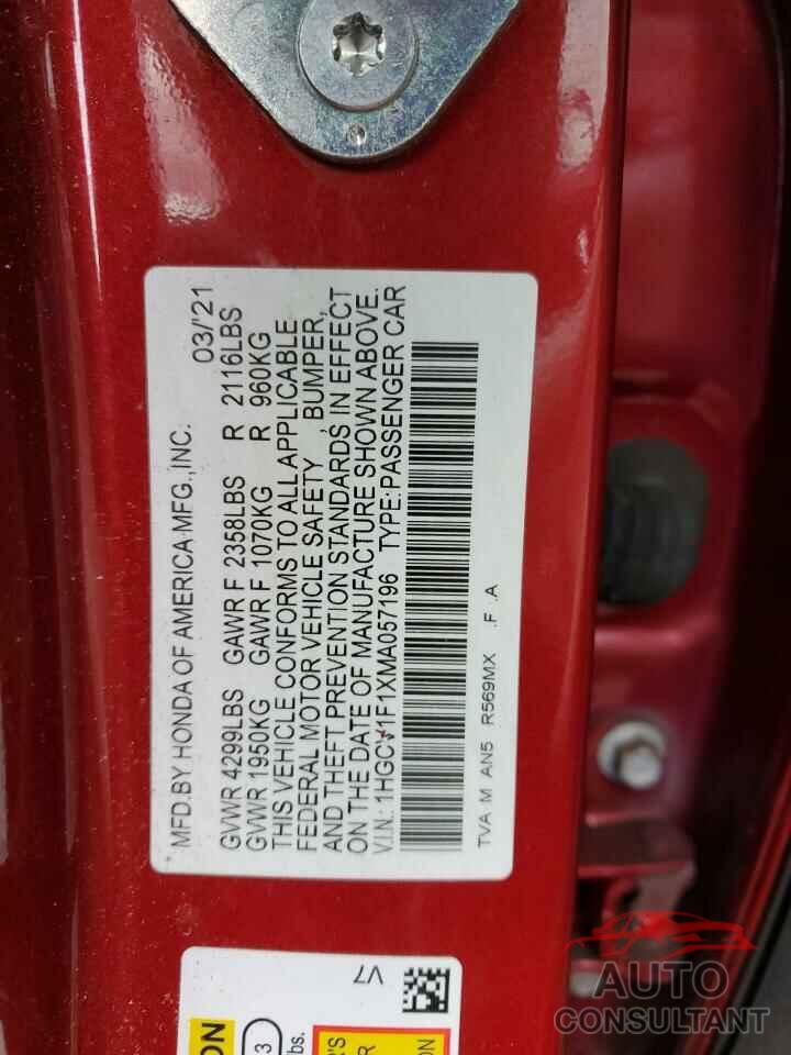 HONDA ACCORD 2021 - 1HGCV1F1XMA057196