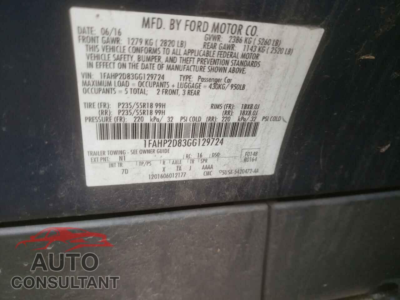 FORD TAURUS 2016 - 1FAHP2D83GG129724