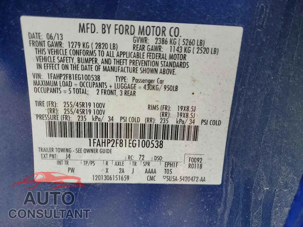 FORD TAURUS 2014 - 1FAHP2F81EG100538