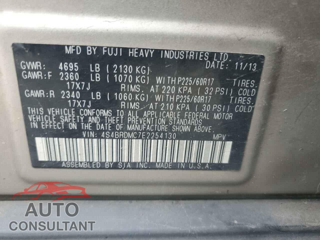 SUBARU OUTBACK 2014 - 4S4BRDMC7E2254130