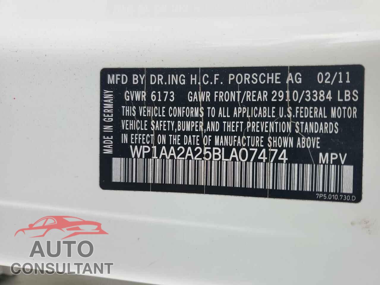 PORSCHE CAYENNE 2011 - WP1AA2A25BLA07474