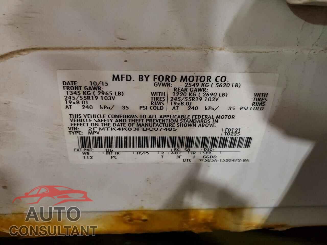 FORD EDGE 2015 - 2FMTK4K83FBC07485