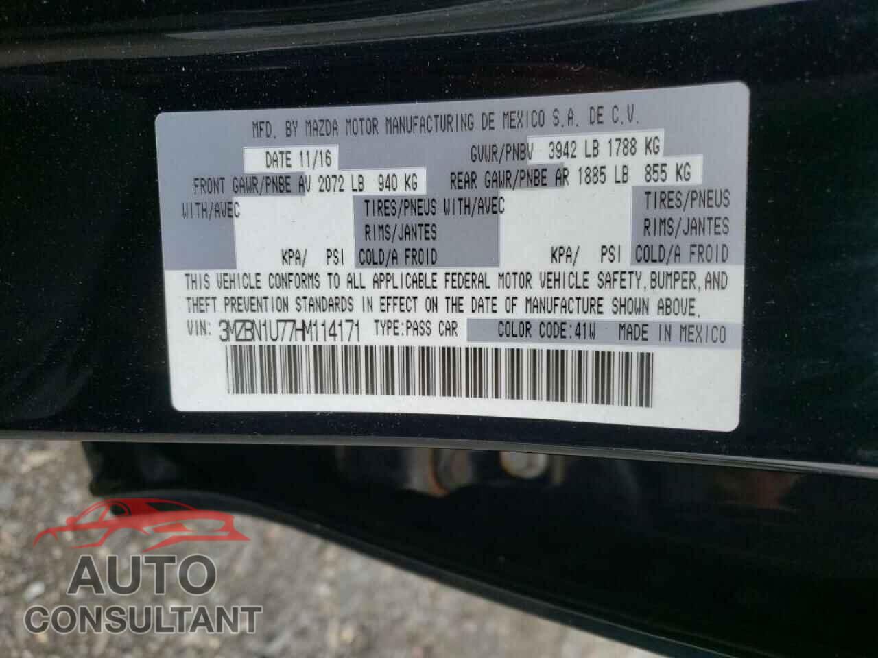 MAZDA 3 2017 - 3MZBN1U77HM114171