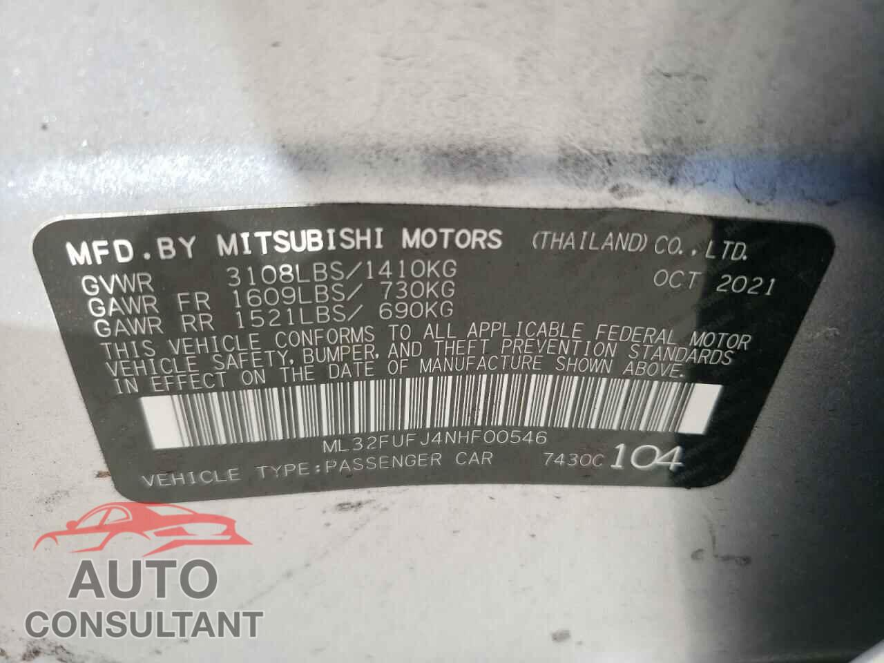 MITSUBISHI MIRAGE 2022 - ML32FUFJ4NHF00546
