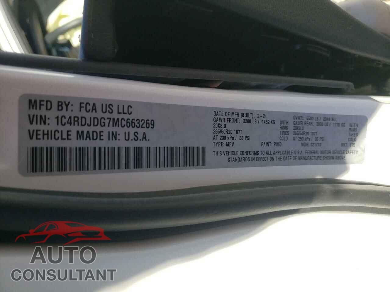 DODGE DURANGO 2021 - 1C4RDJDG7MC663269