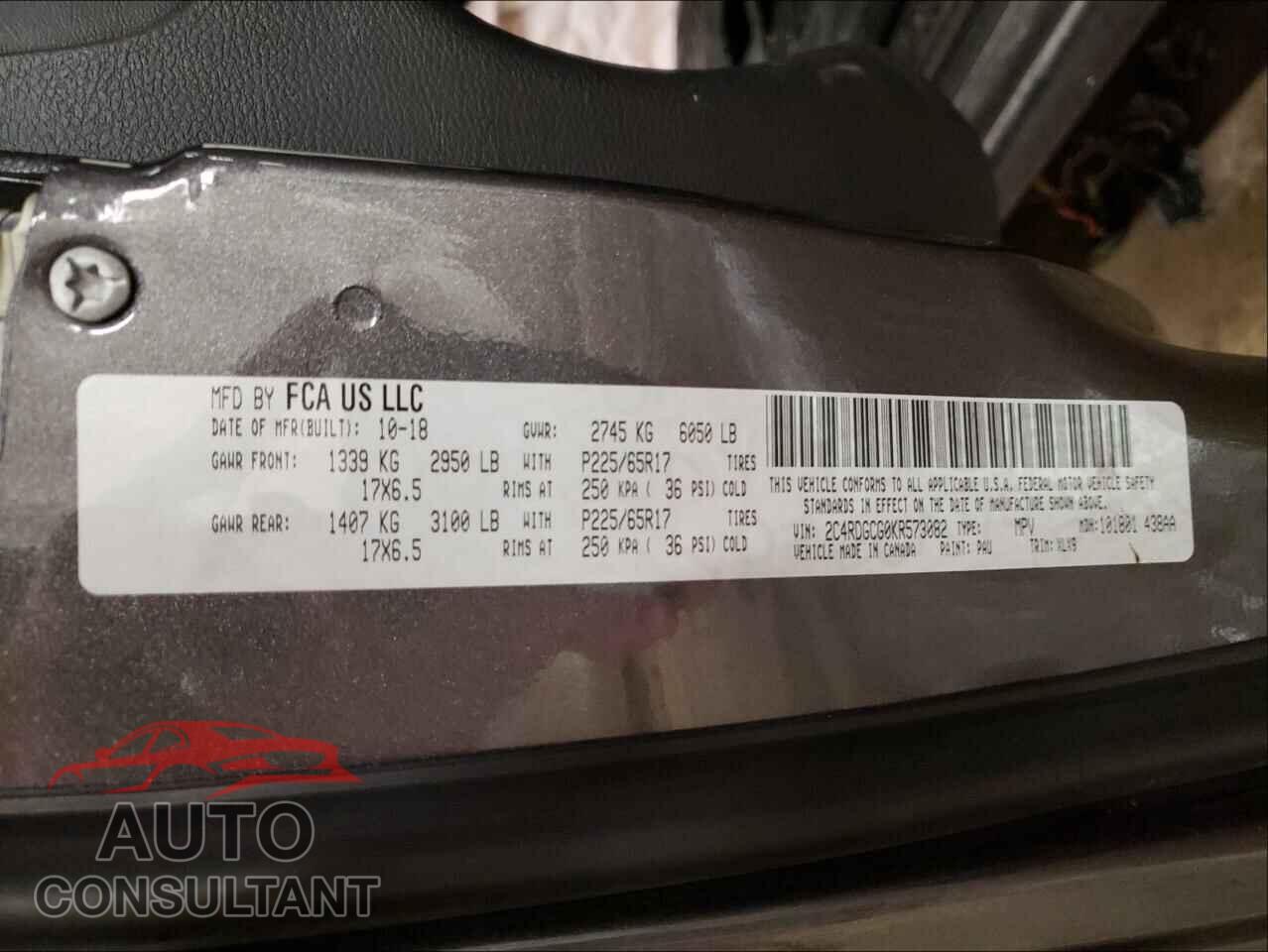DODGE CARAVAN 2019 - 2C4RDGCG0KR573082