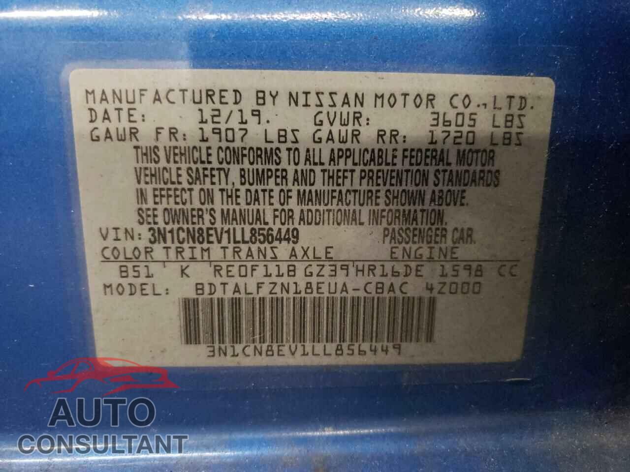 NISSAN VERSA 2020 - 3N1CN8EV1LL856449