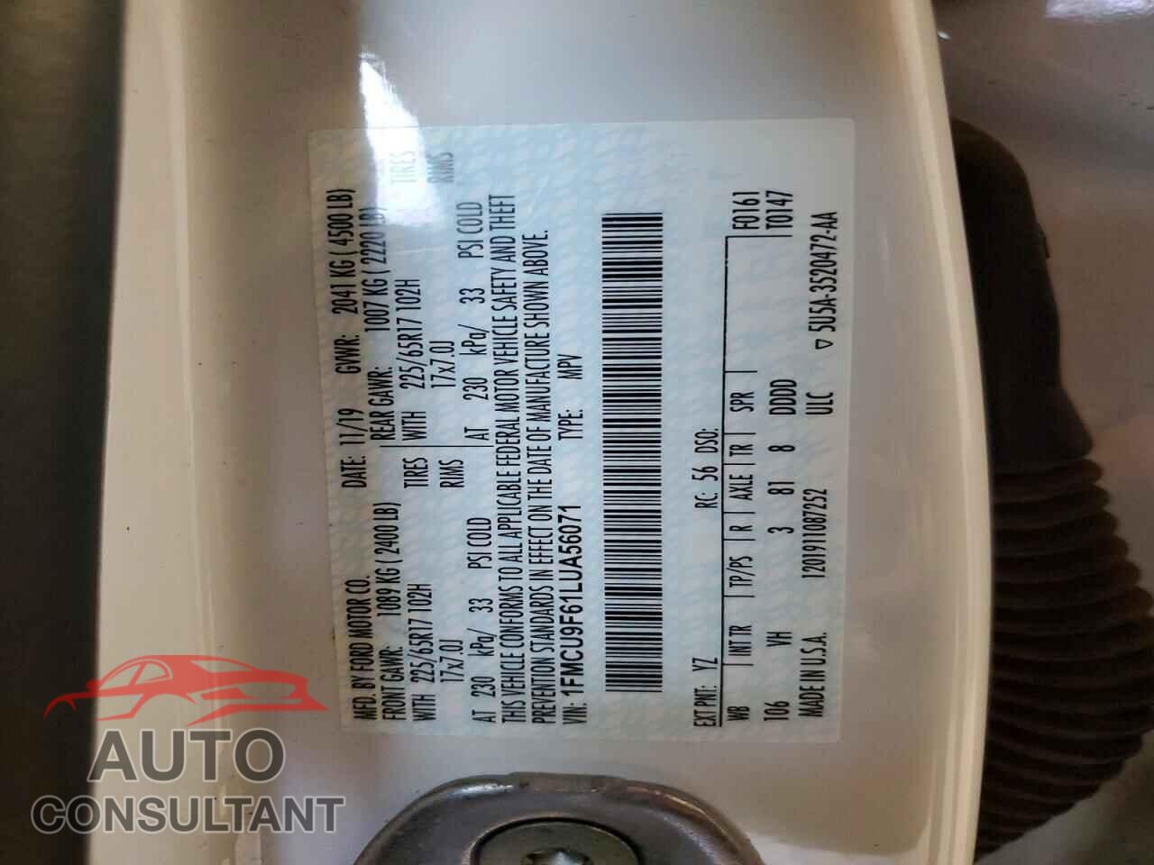 FORD ESCAPE 2020 - 1FMCU9F61LUA56071