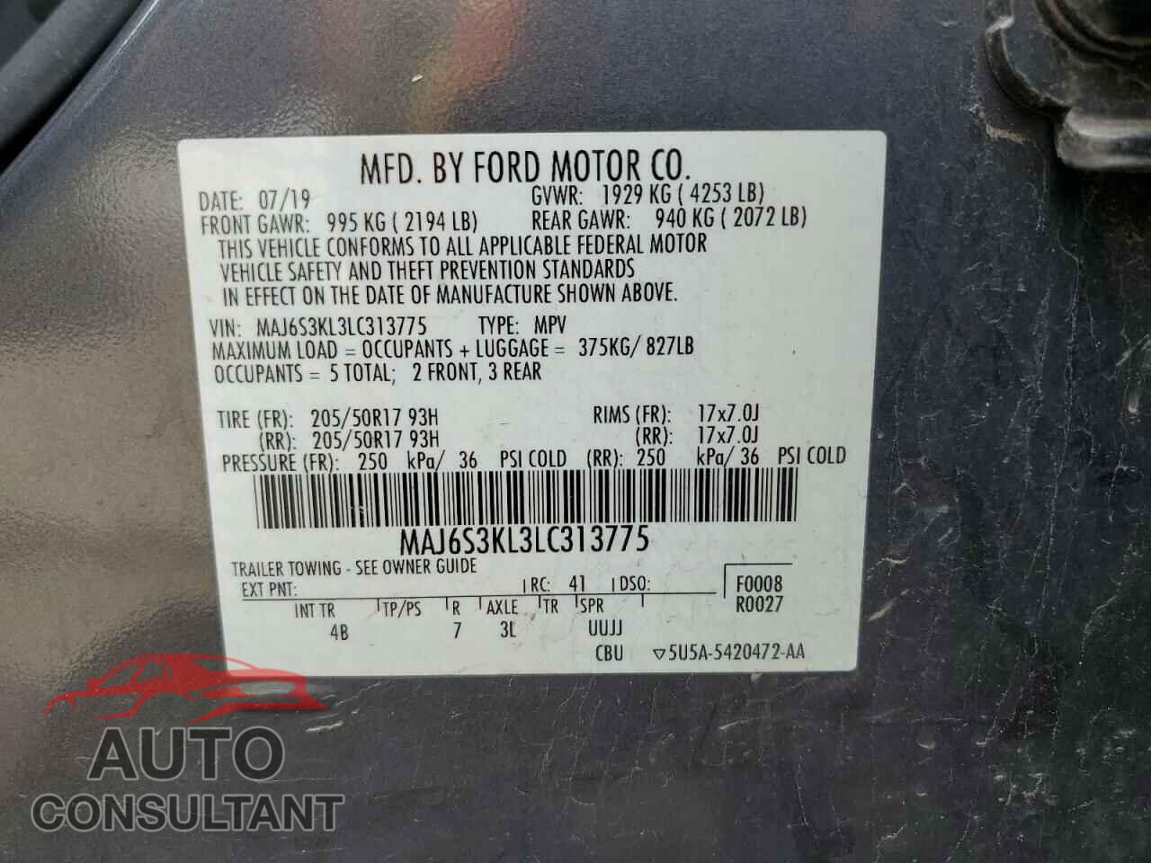 FORD ECOSPORT 2020 - MAJ6S3KL3LC313775