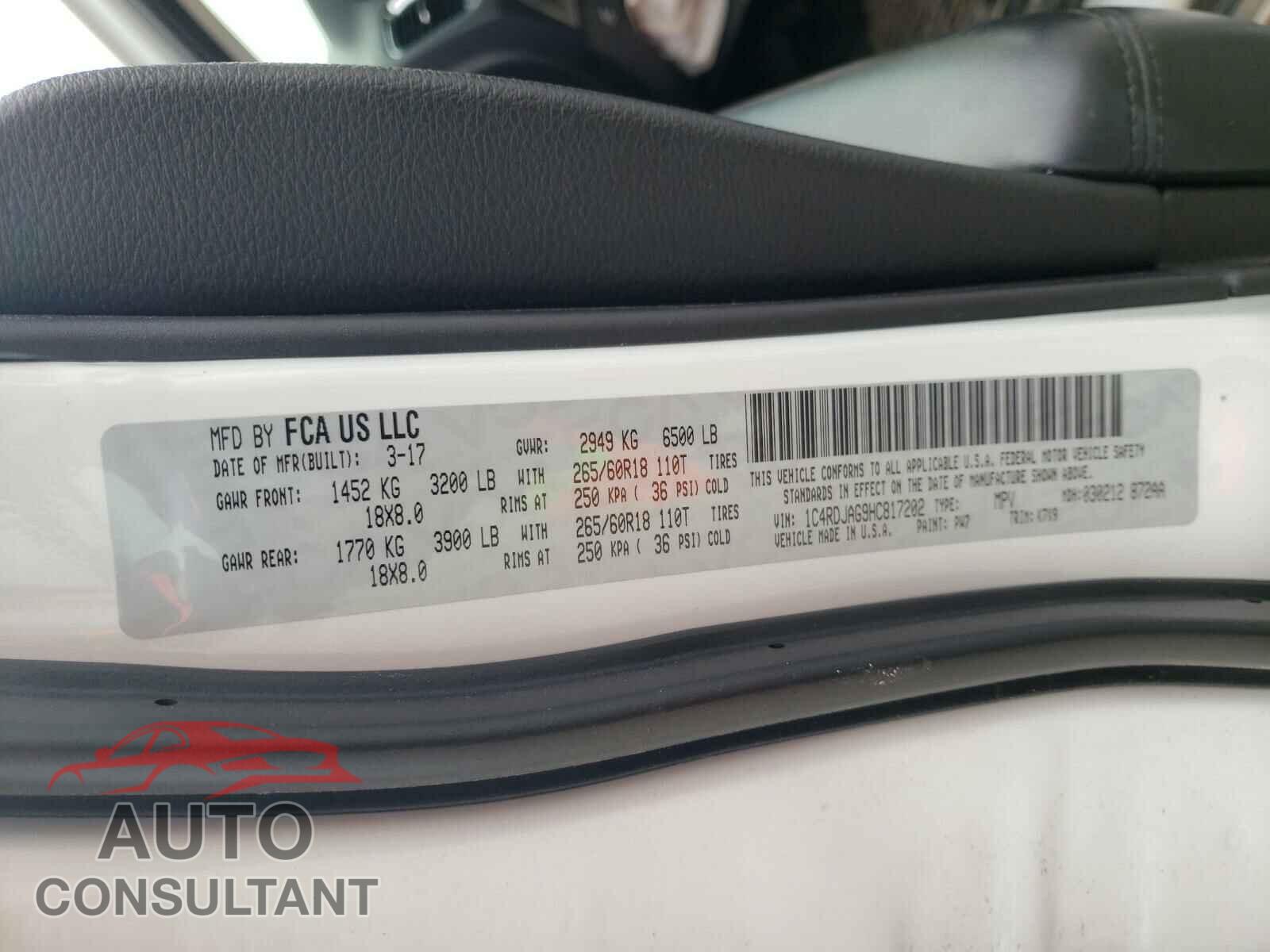 DODGE DURANGO 2017 - 1C4RDJAG9HC817202