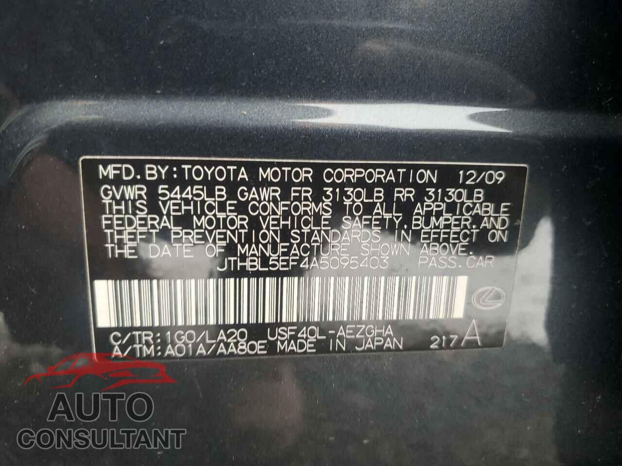 LEXUS LS460 2010 - JTHBL5EF4A5095403