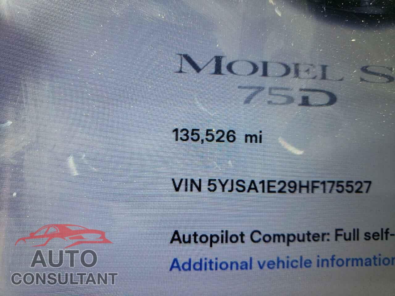 TESLA MODEL S 2017 - 5YJSA1E29HF175527