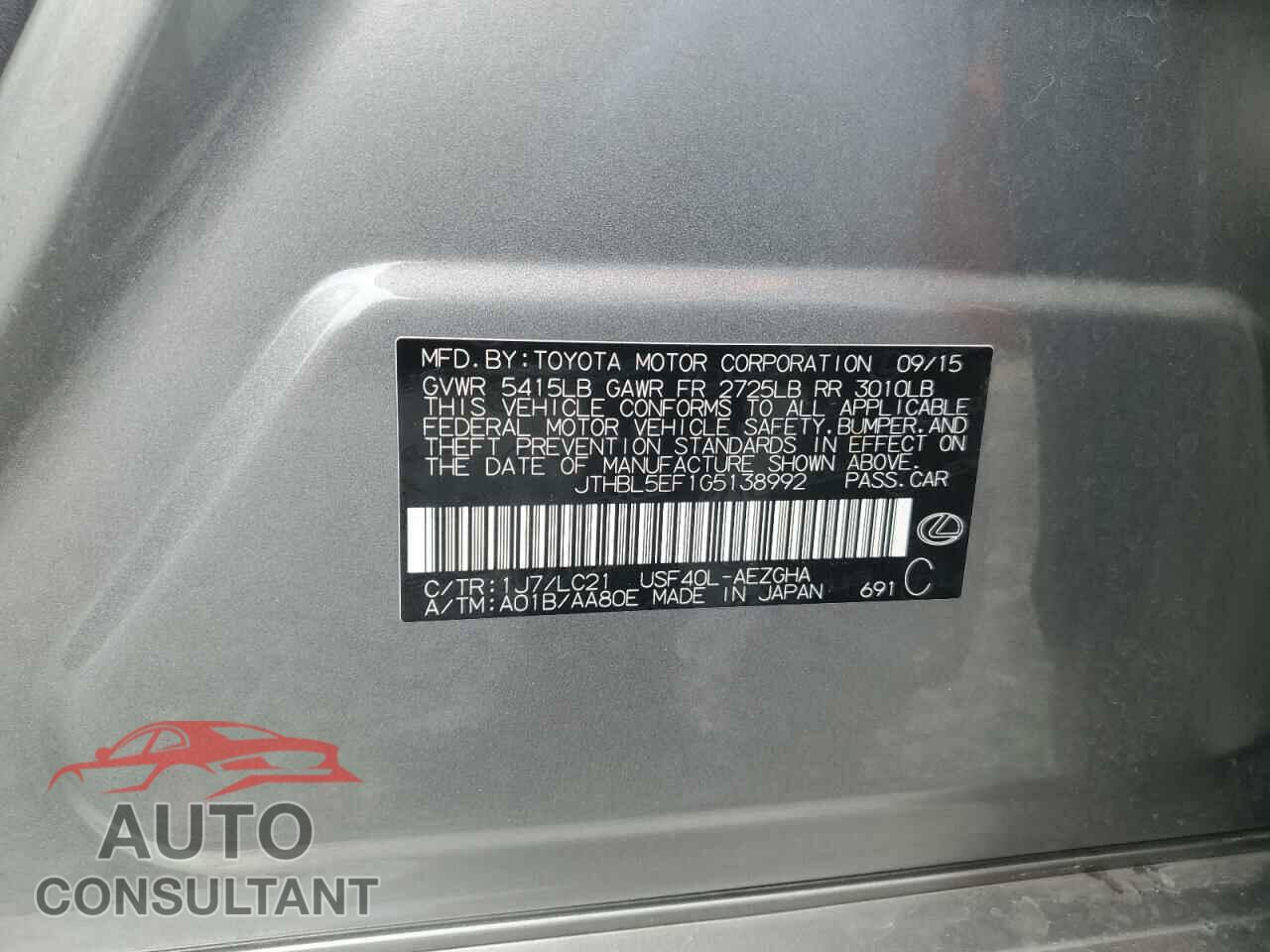 LEXUS LS460 2016 - JTHBL5EF1G5138992