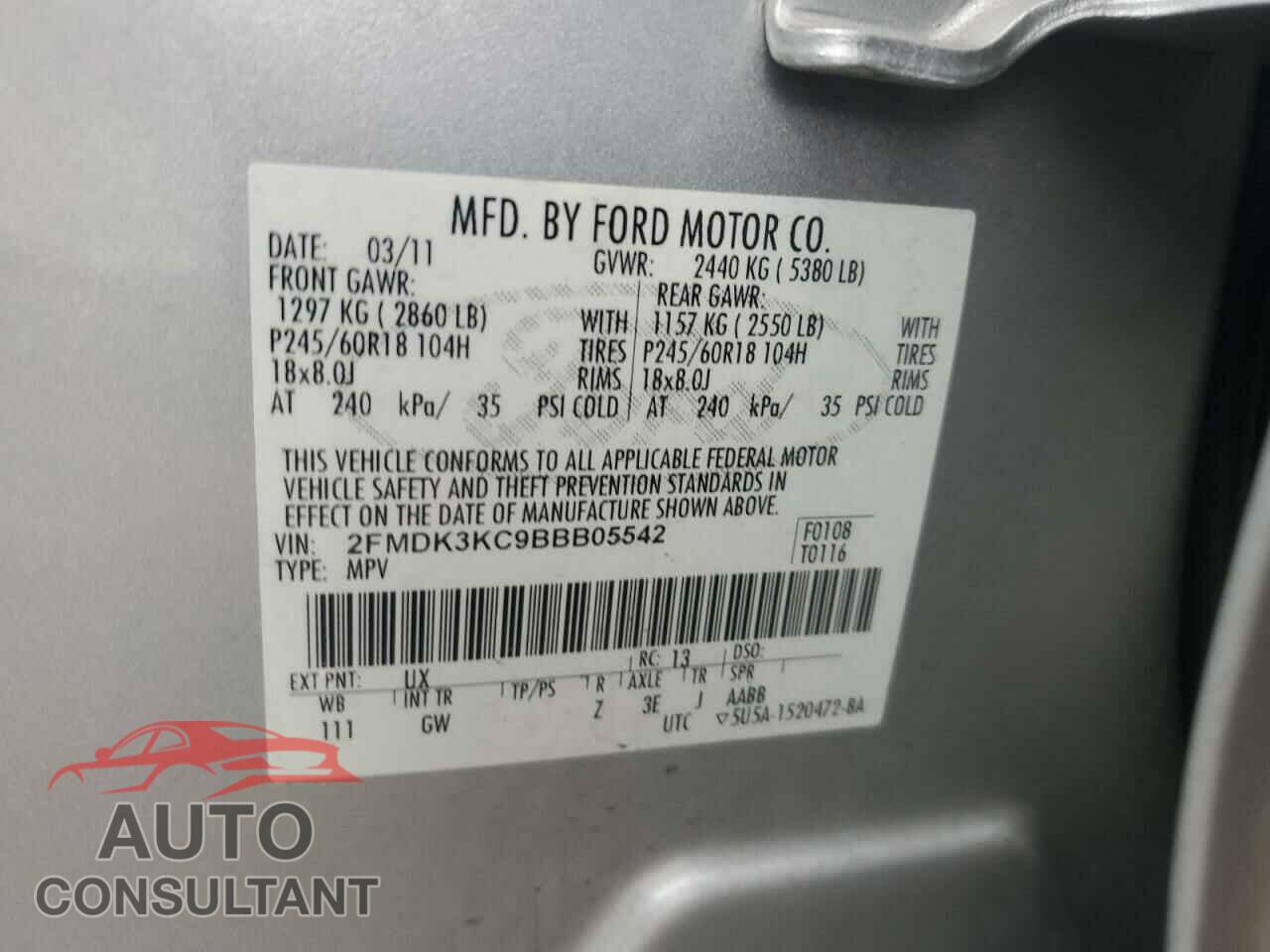 FORD EDGE 2011 - 2FMDK3KC9BBB05542