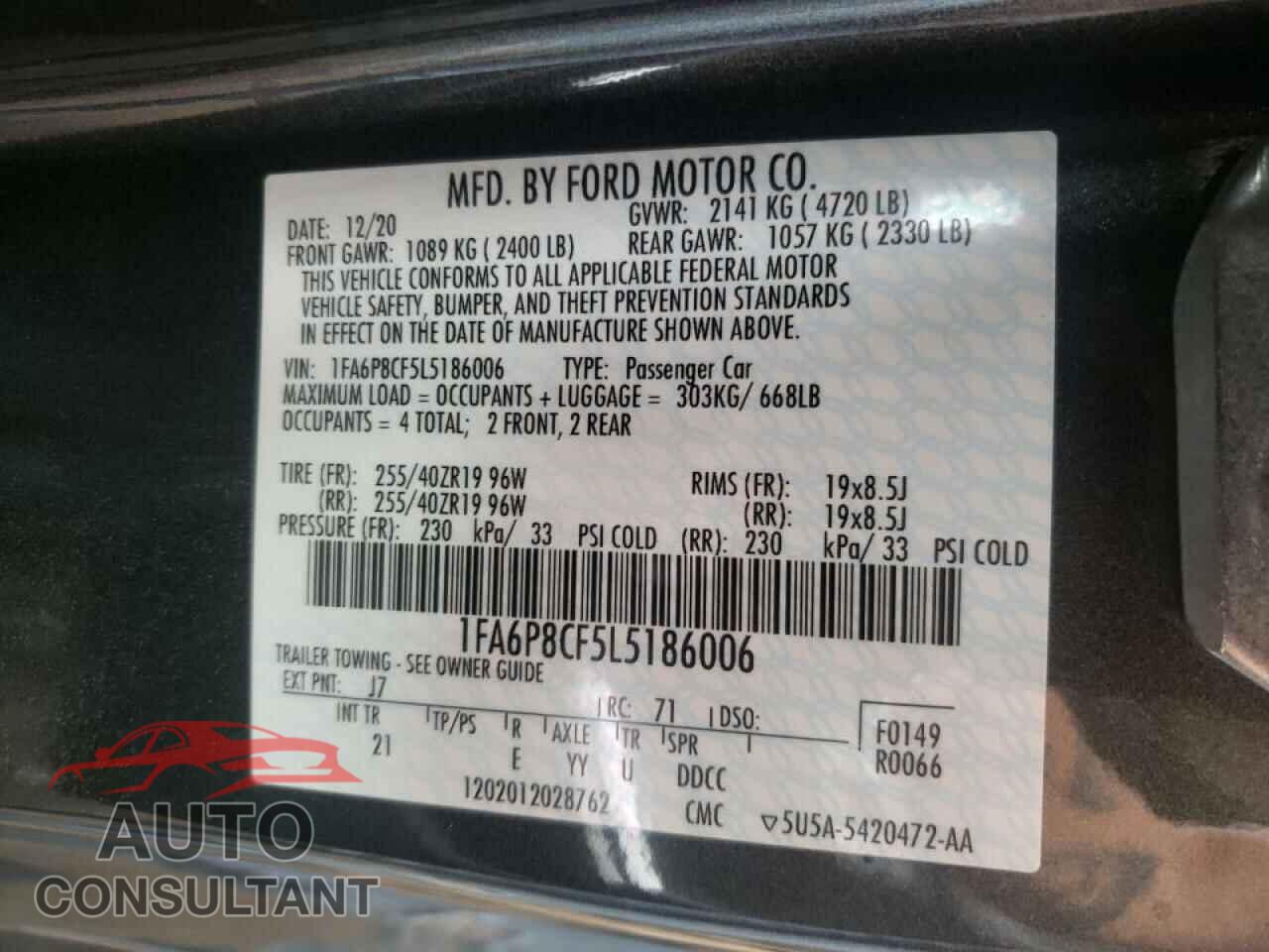 FORD MUSTANG 2020 - 1FA6P8CF5L5186006