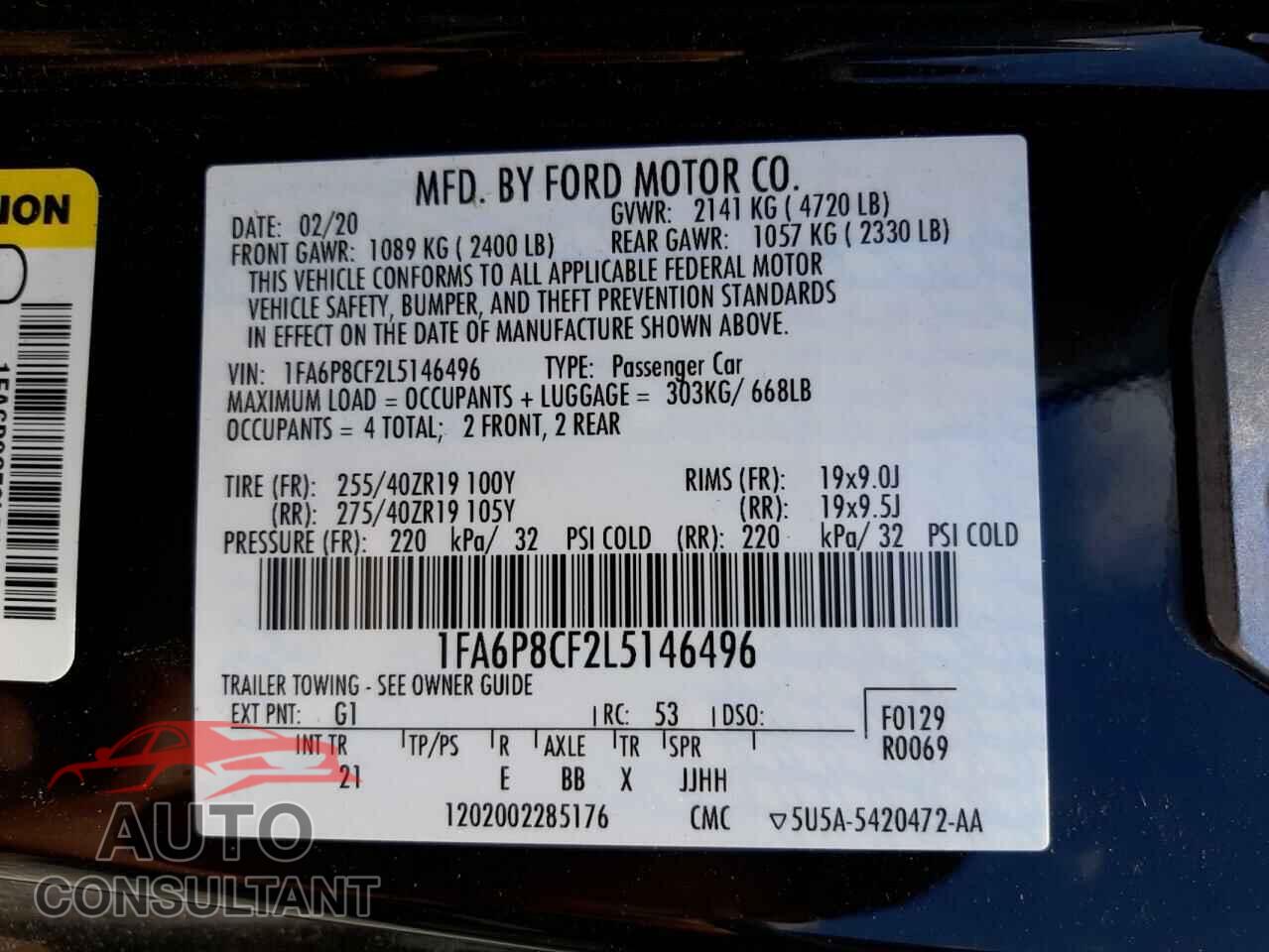 FORD MUSTANG 2020 - 1FA6P8CF2L5146496