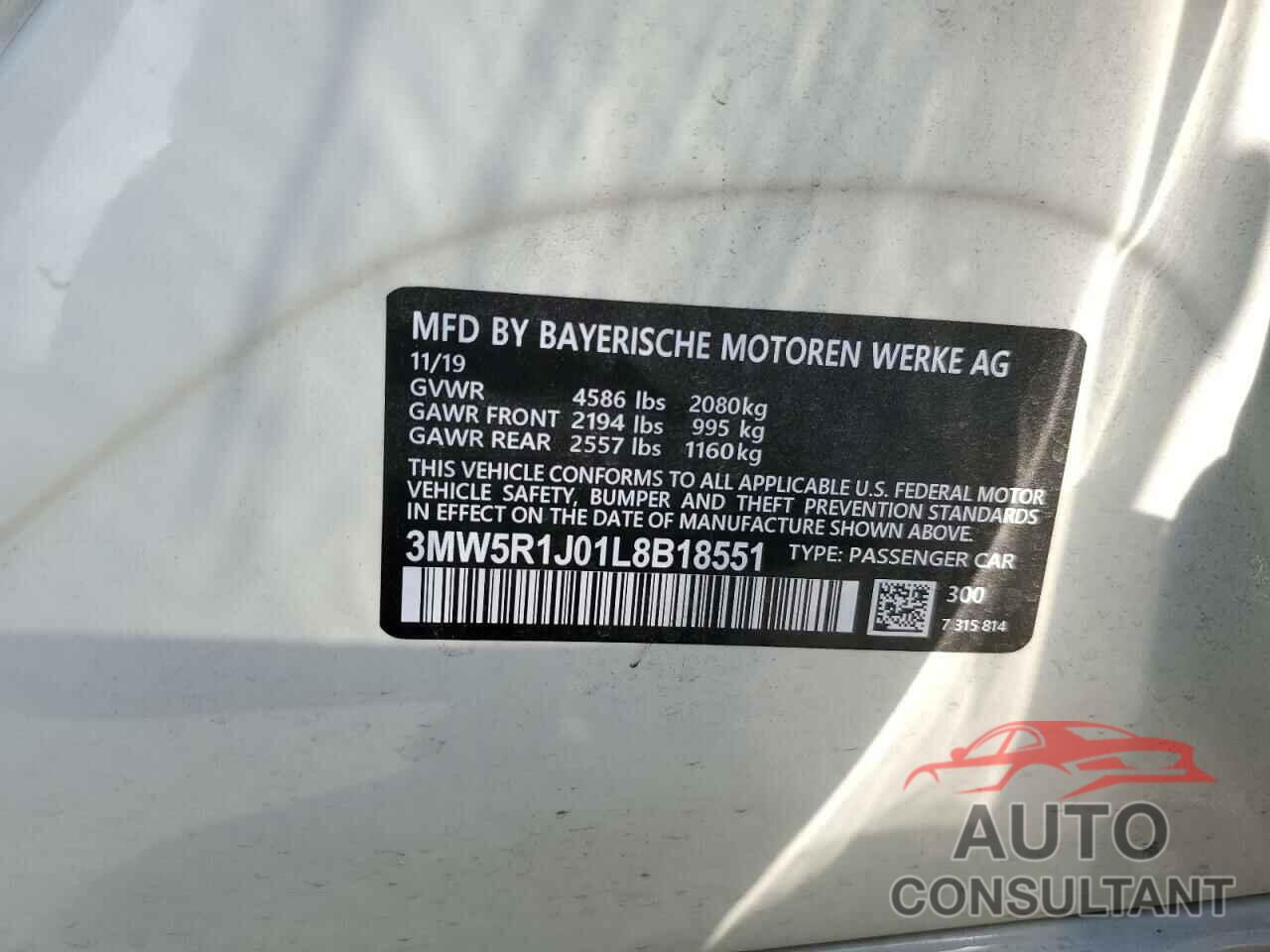 BMW 3 SERIES 2020 - 3MW5R1J01L8B18551
