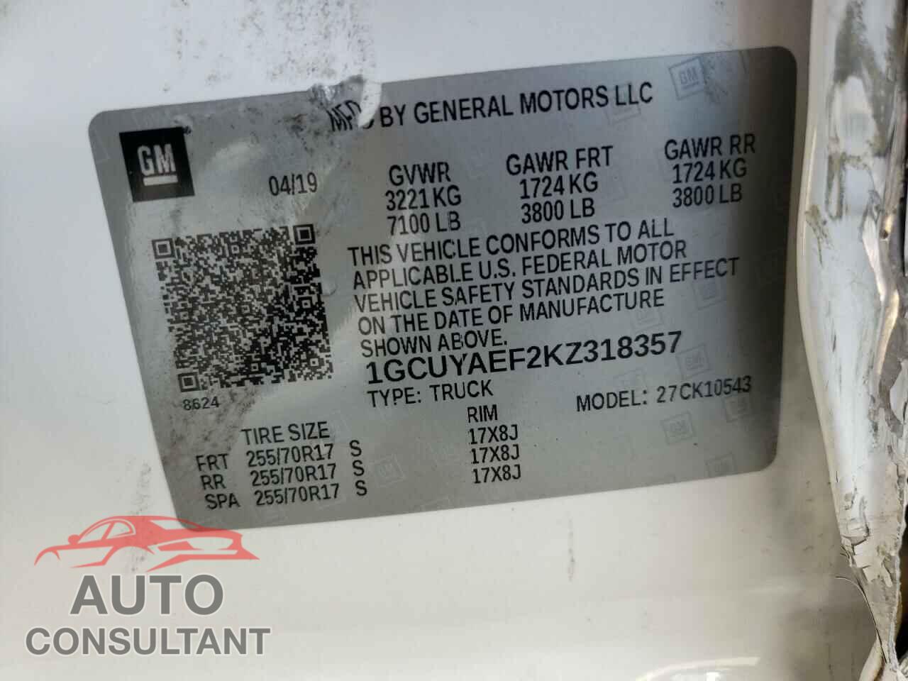 CHEVROLET SILVERADO 2019 - 1GCUYAEF2KZ318357