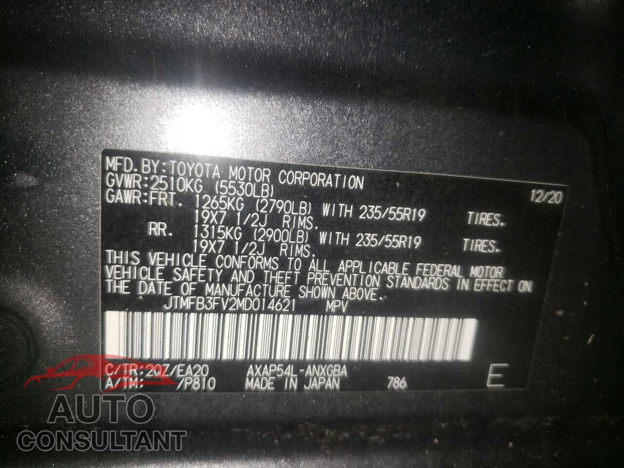 TOYOTA RAV4 2021 - JTMFB3FV2MD014621