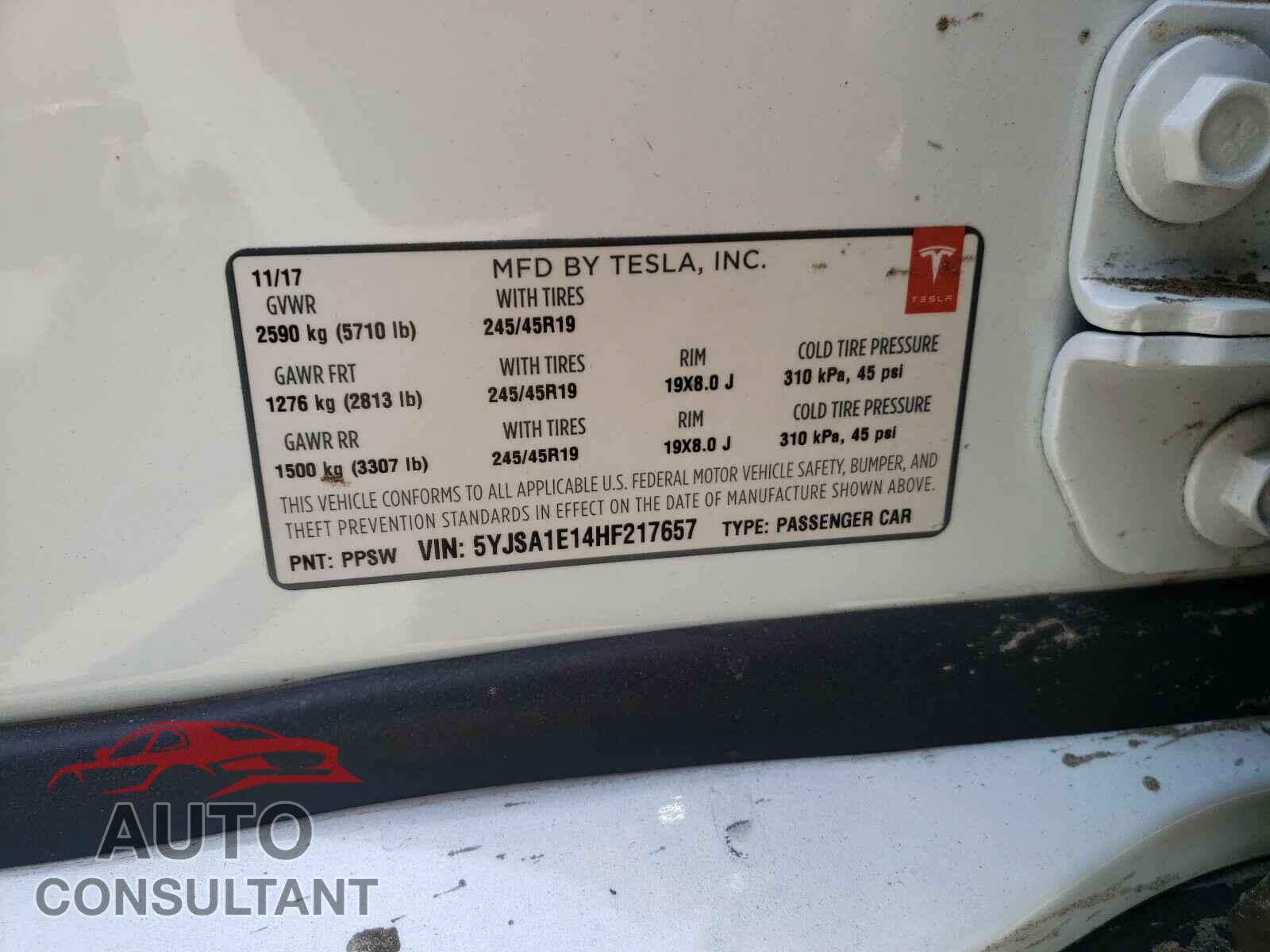 TESLA MODEL S 2017 - 5YJSA1E14HF217657
